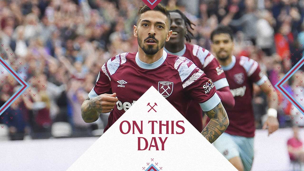 Manuel Lanzini celebrates his goal against Leeds United In May 2023