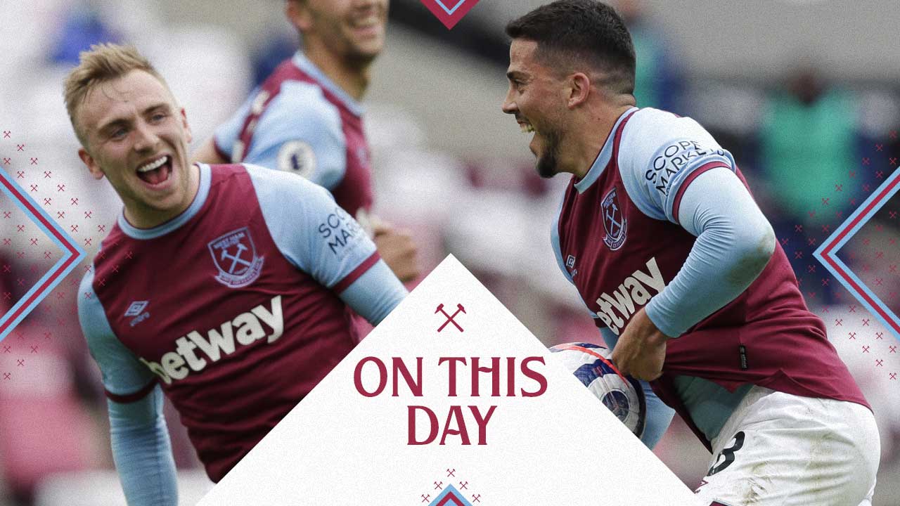 Pablo Fornals celebrates scoring against Southampton in May 2021