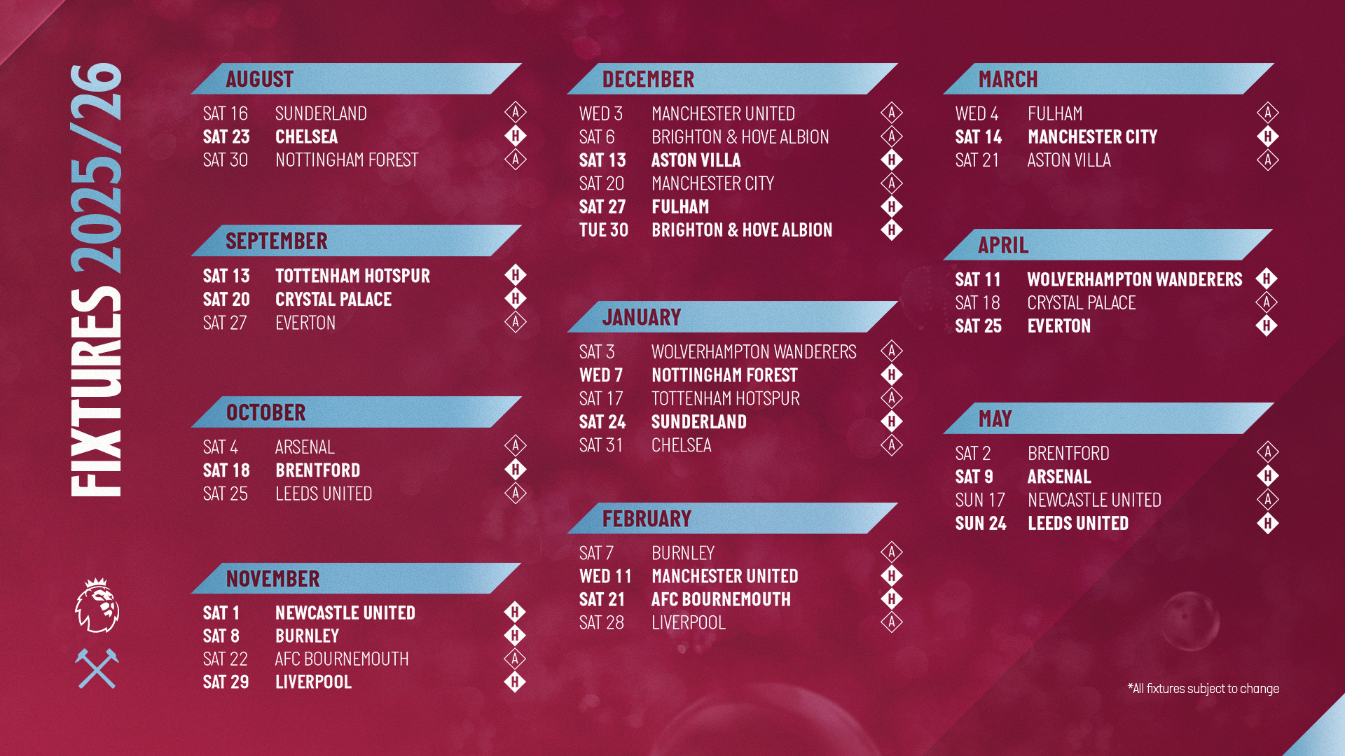 2025/26 fixtures