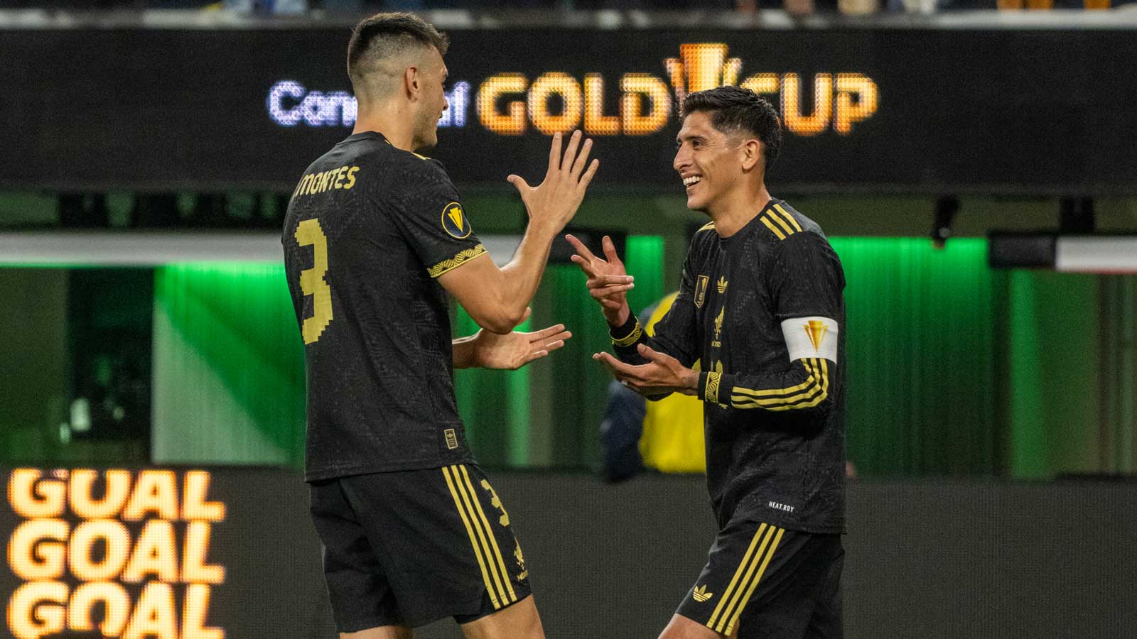 Edson Álvarez celebrates a goal for Mexico against Dominican Republic