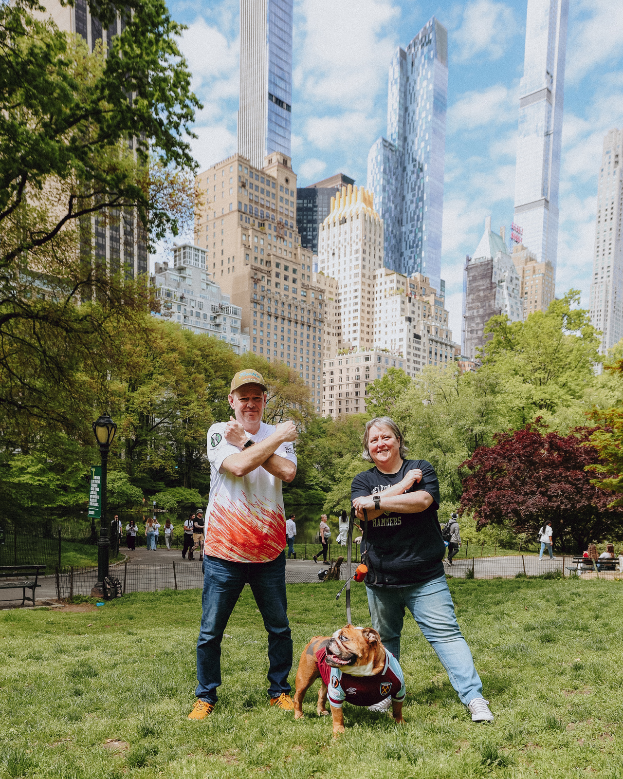 Sean Fewell with his wife Debs and their pet dog show their support in Central Park
