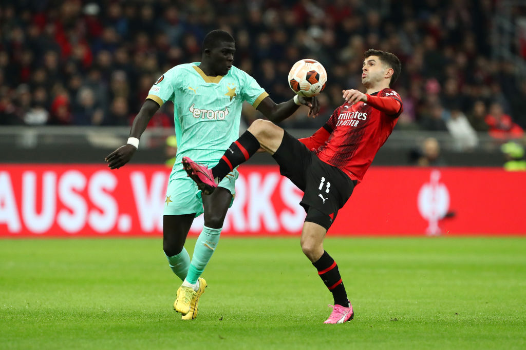 El Hadji Malick Diouf in action for Slavia Prague against AC Milan