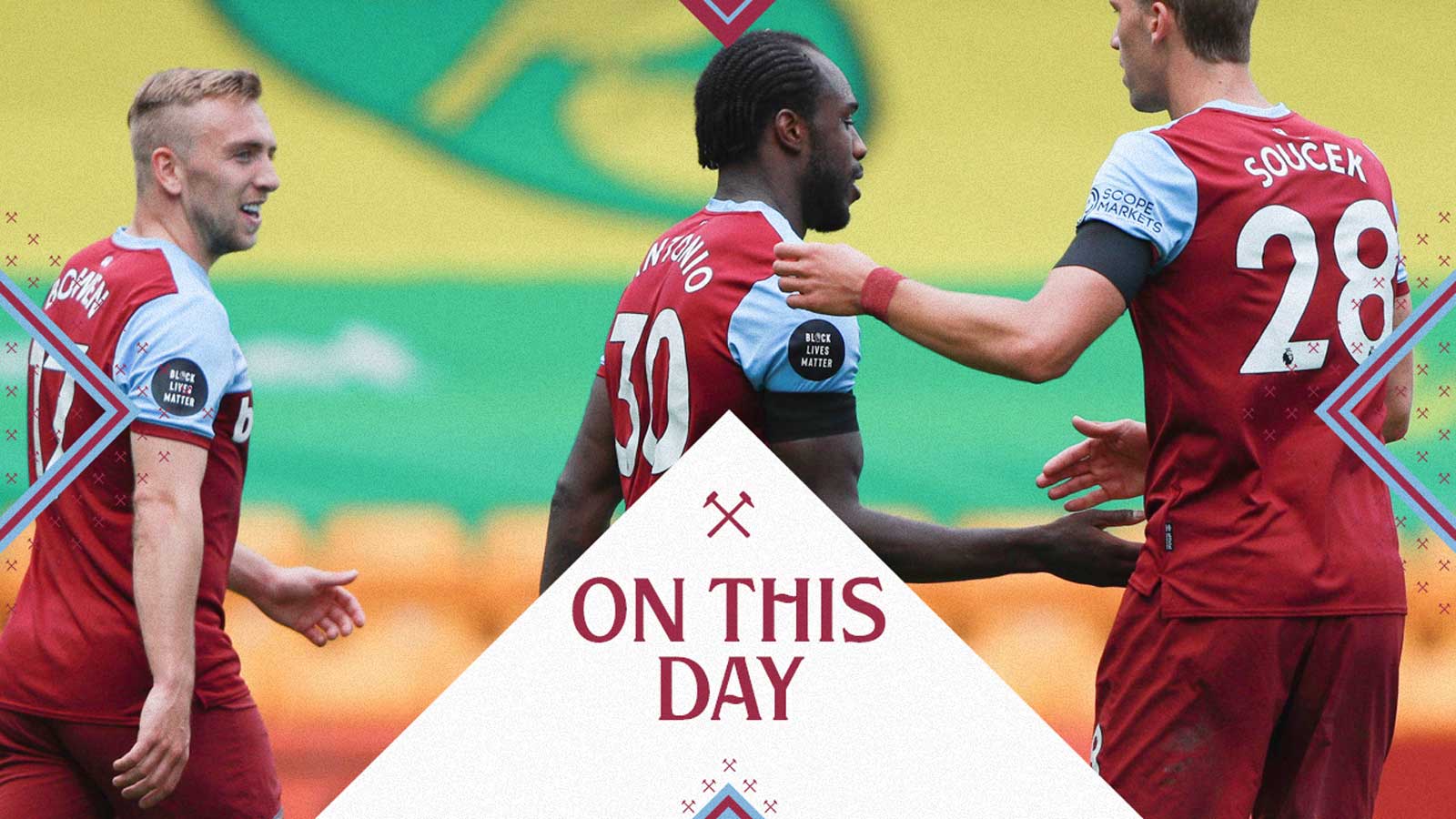 Michail Antonio celebrates one of his four goals at Norwich in July 2020