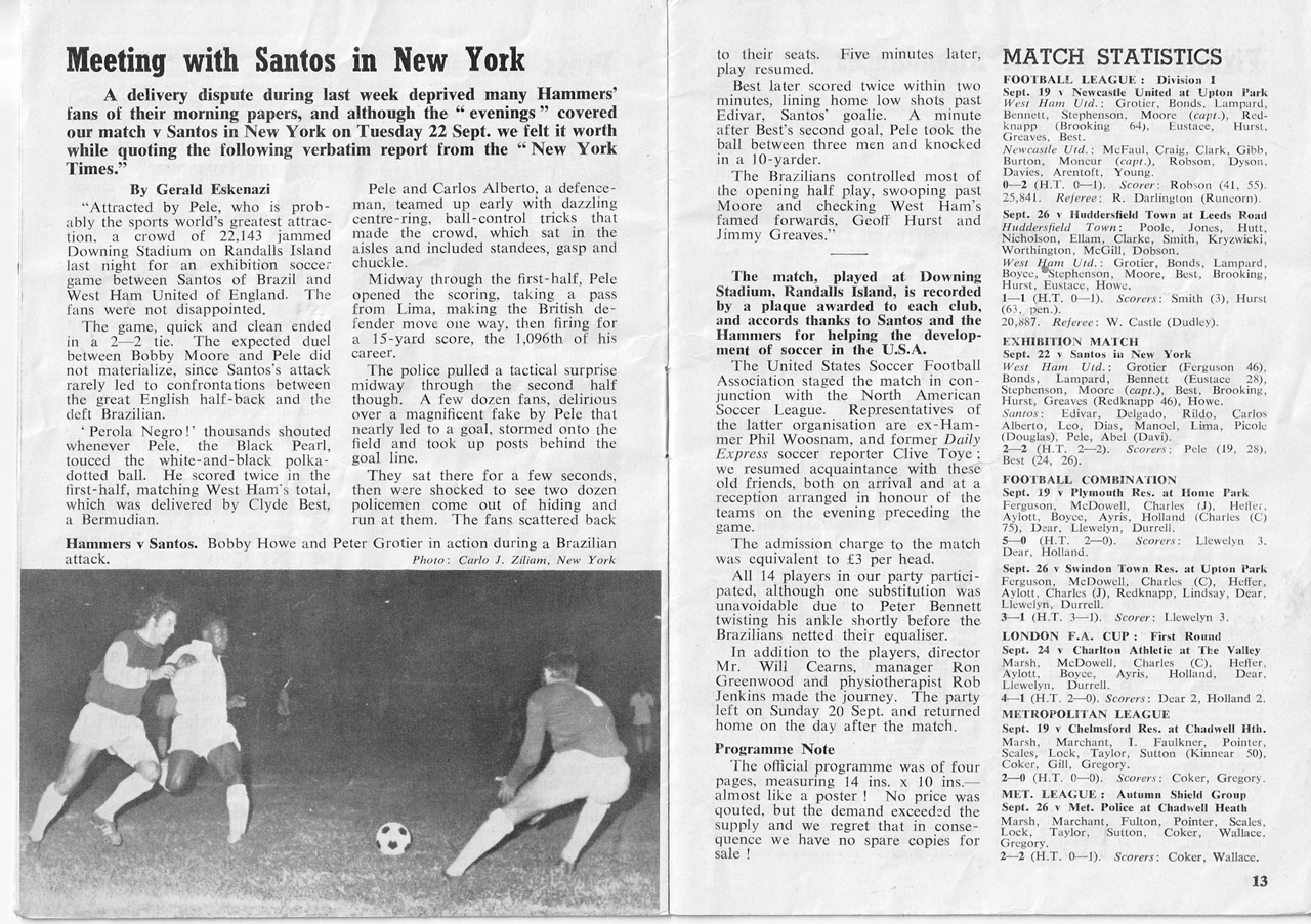 A report of the game appeared in the Official Programme