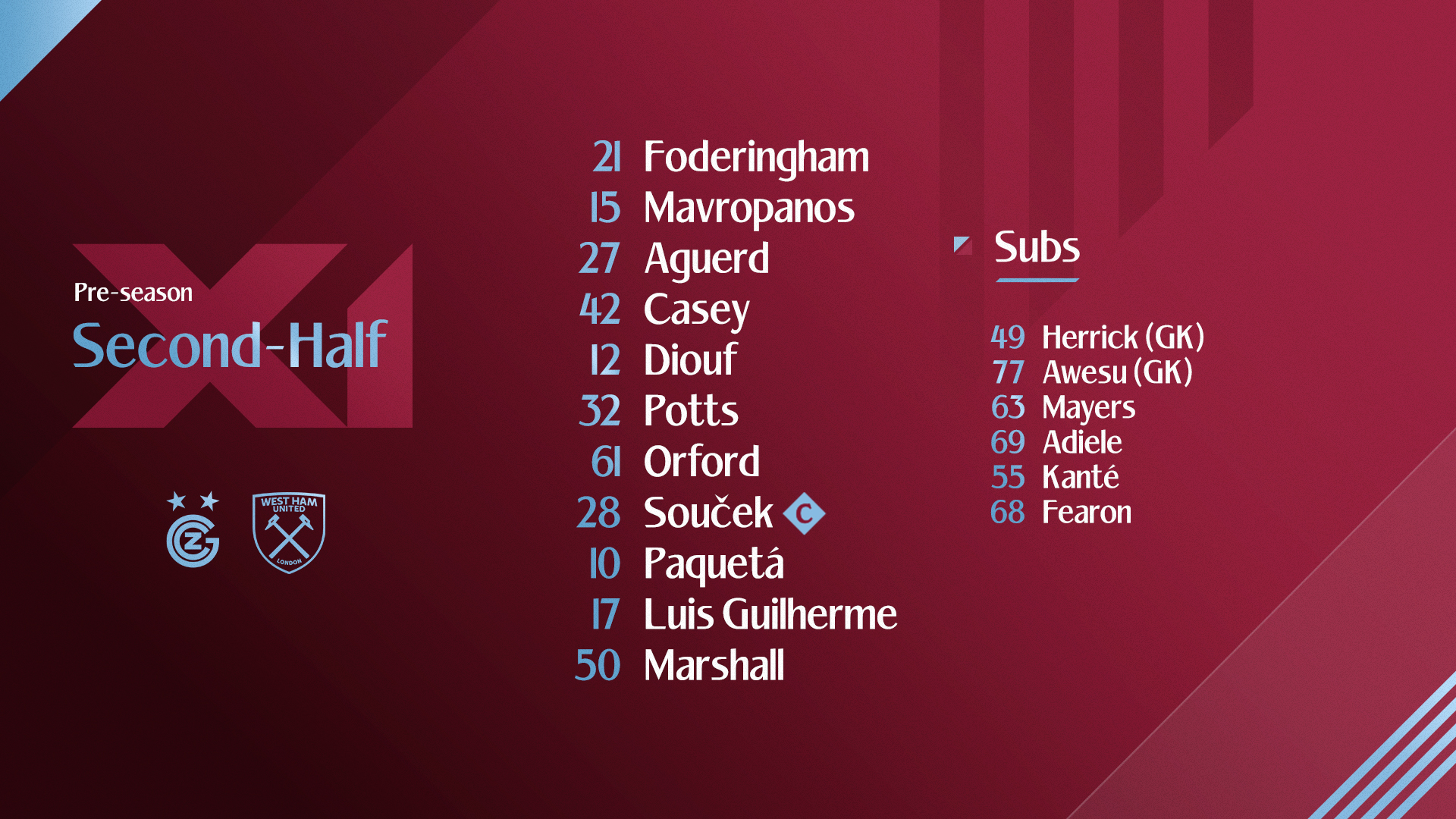 Second-Half XI v Grasshopper Club Zurich