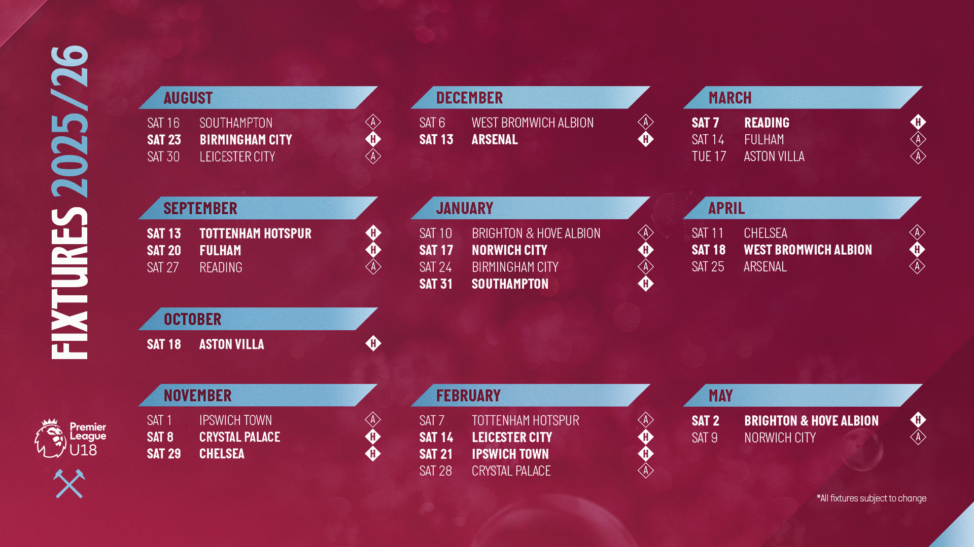U18s fixtures 2025/26