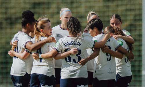 West Ham women's team celebrate scoring a goal
