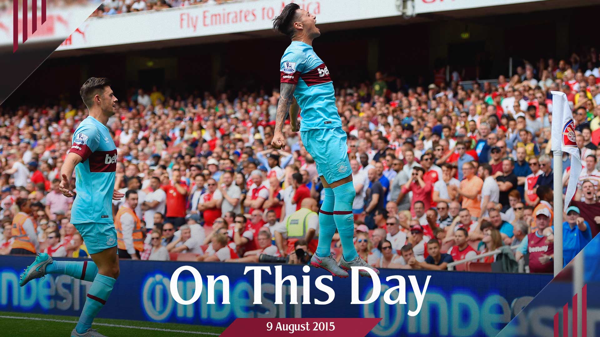 Mauro Zárate celebrates scoring at Arsenal in 2015