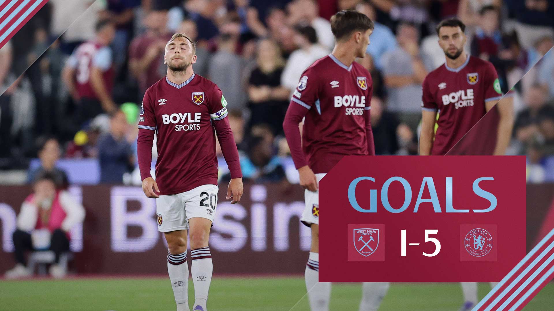 West Ham players react to a Chelsea goal