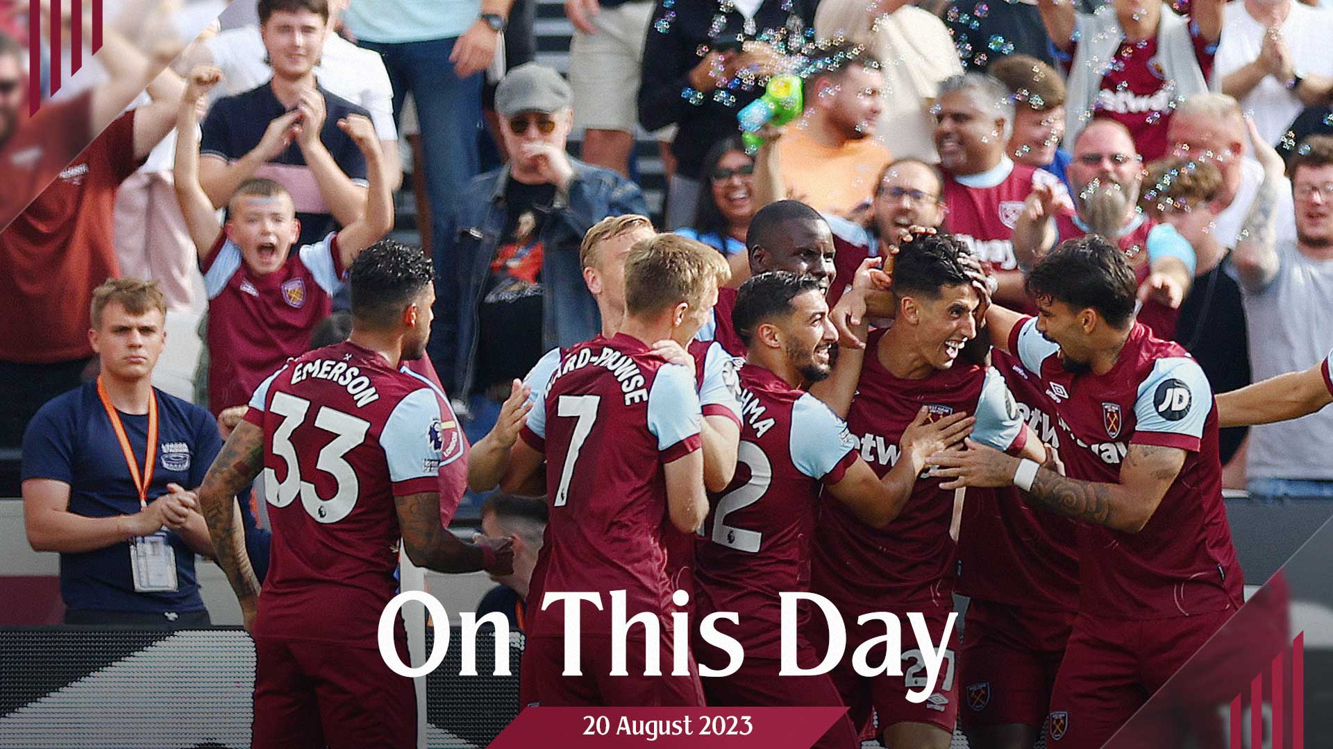 The Hammers celebrate Nayef Aguerd's goal against Chelsea in August 2023