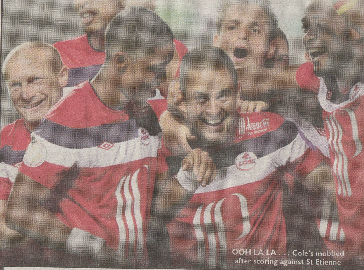Joe Cole celebrates scoring for Lille