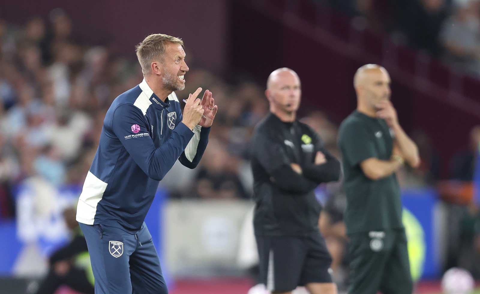 Graham Potter gives instructions from the touchline against Chelsea
