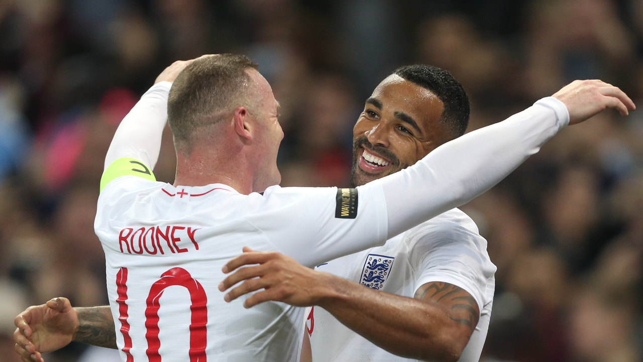 Callum Wilson celebrates scoring for England