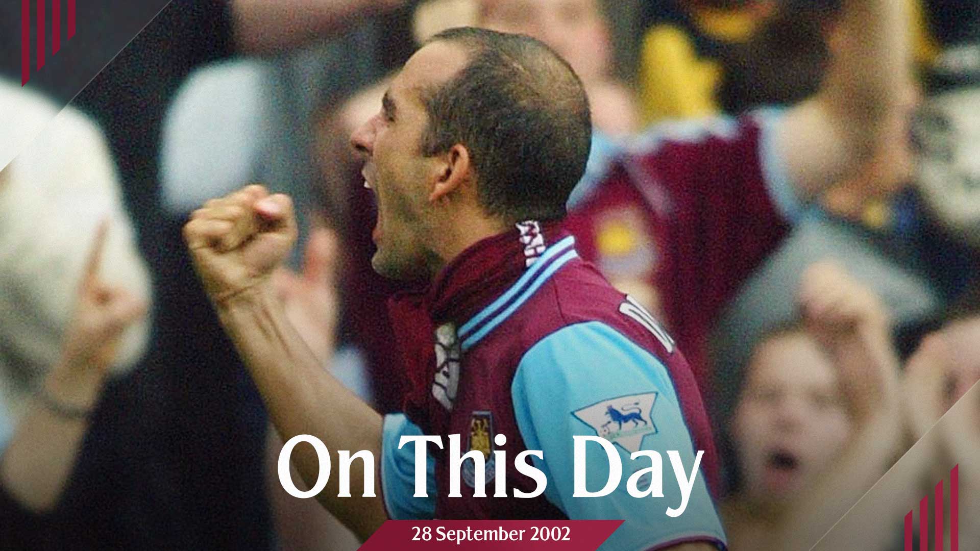 Paolo Di Canio celebrates scoring against Chelsea in September 2002
