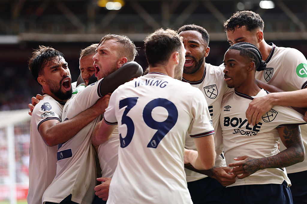 West Ham players celebrate a goal