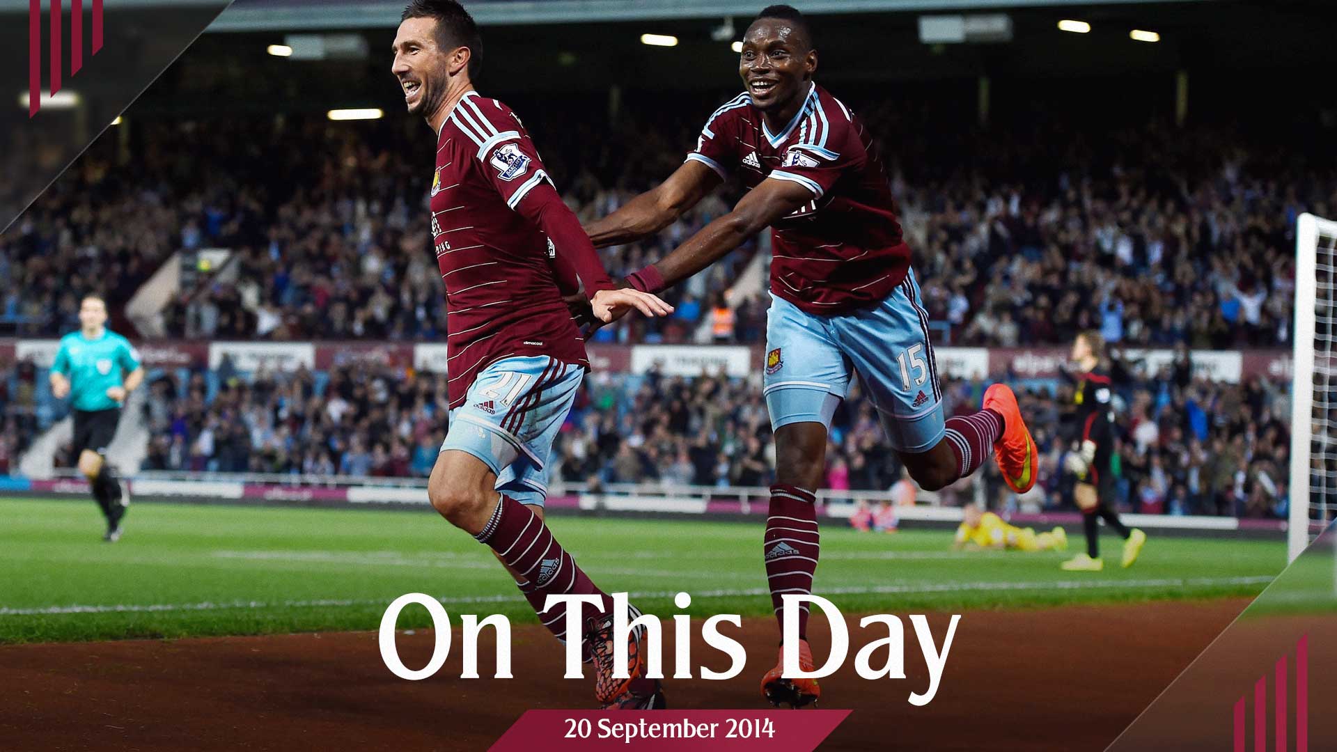 Morgan Amalfitano and Diafra Sakho celebrate scoring against Liverpool in 2013