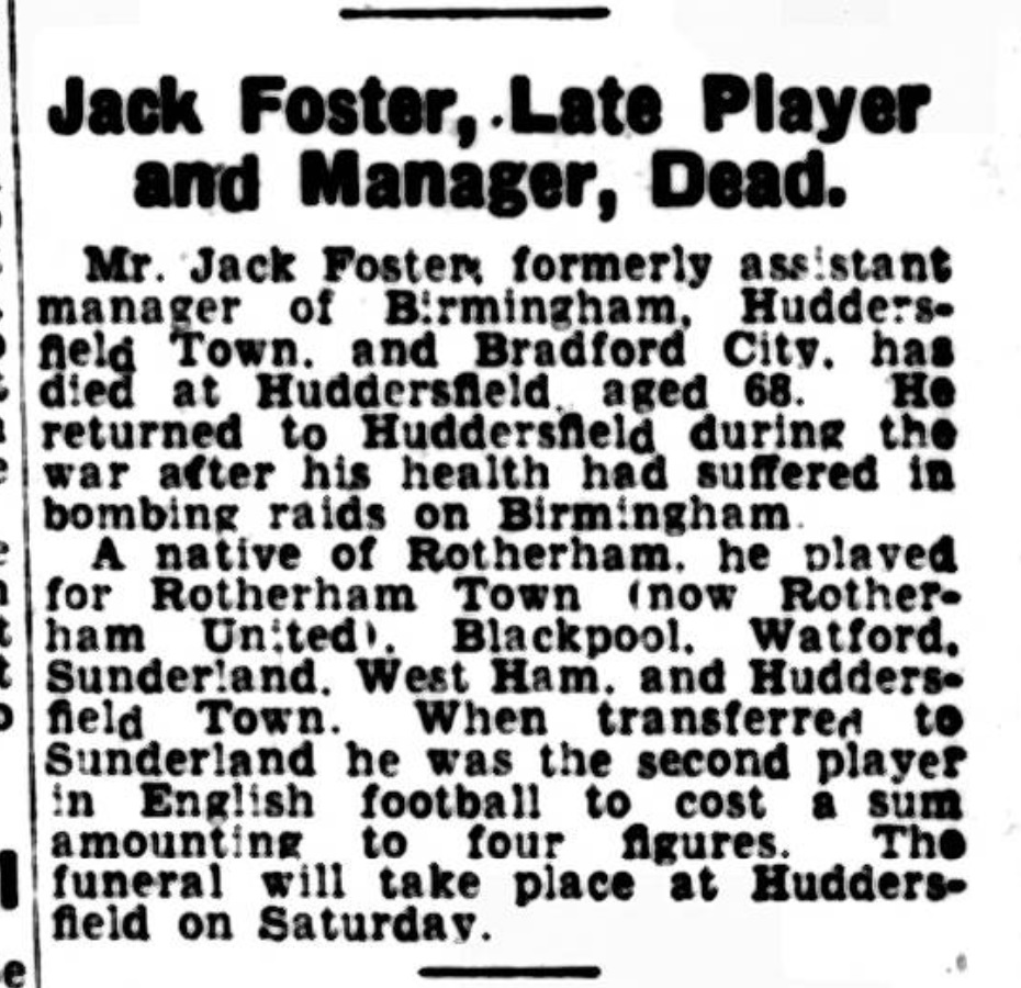 The Yorkshire Observer marked Jack Foster's passing