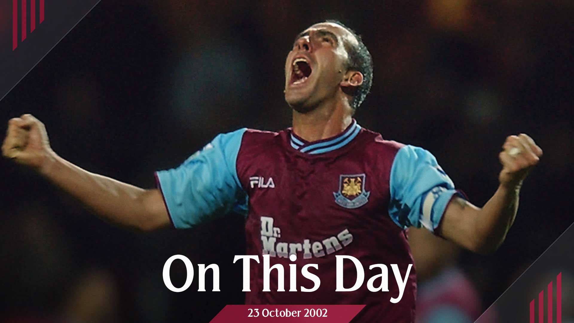 Paolo Di Canio celebrates scoring against Fulham in October 2002