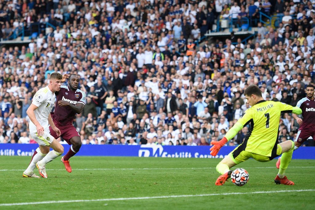 Michail Antonio scores the winner at Elland Road in September 2021