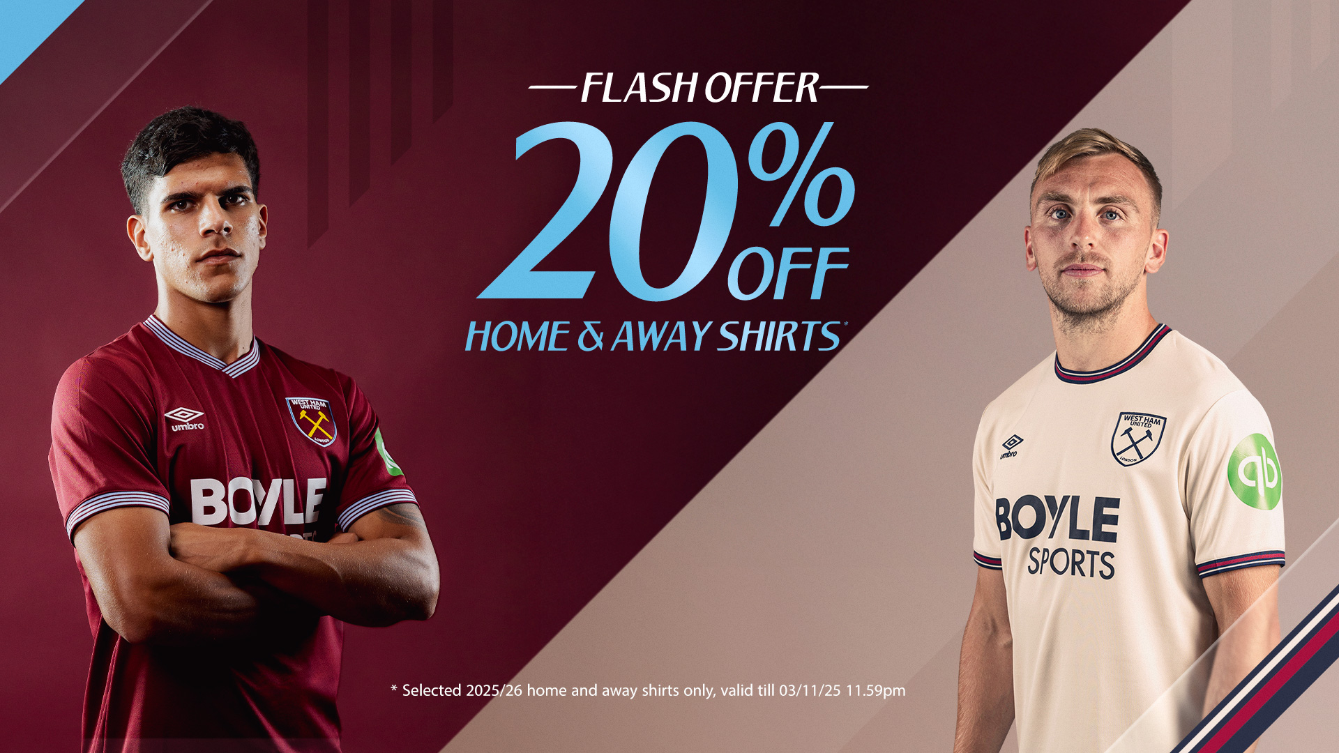 20% off Home and Away Kits