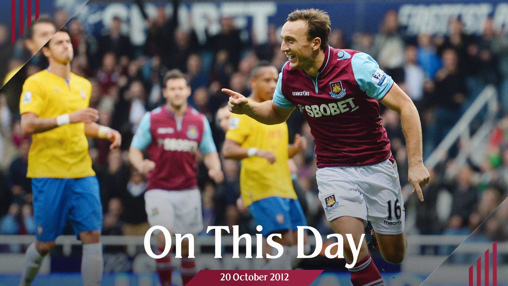 Mark Noble celebrates scoring against Southampton in October 2012