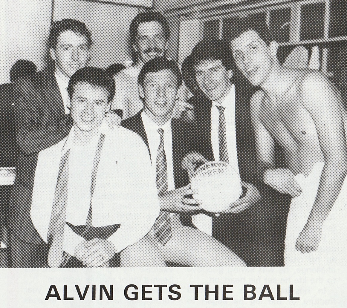Alvin Martin with his teammates and the Newcastle matchball