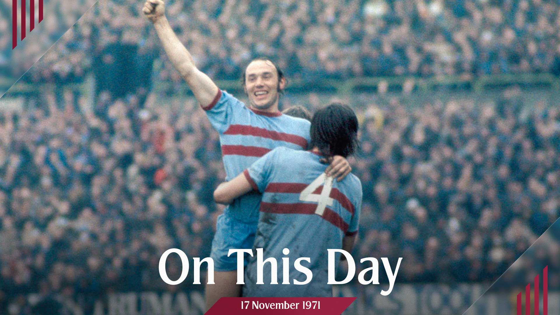 Bryan 'Pop' Robson celebrates scoring a goal