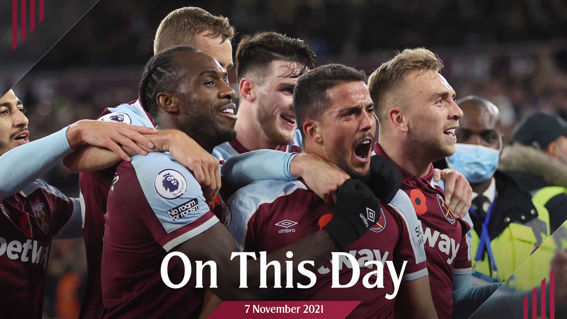The Hammers celebrate scoring against Liverpool in 2021