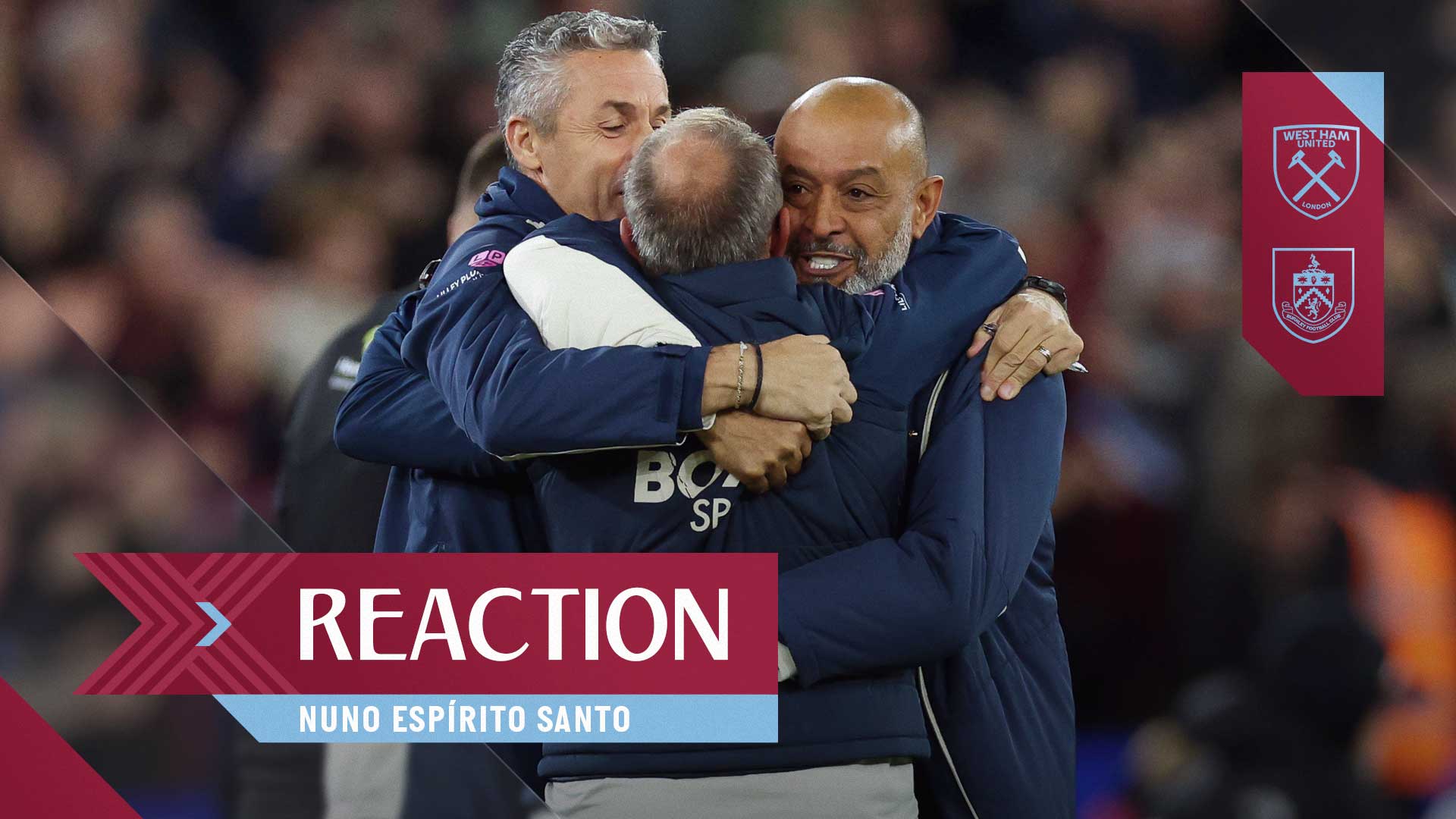 Nuno and his coaching staff celebrate against Burnley