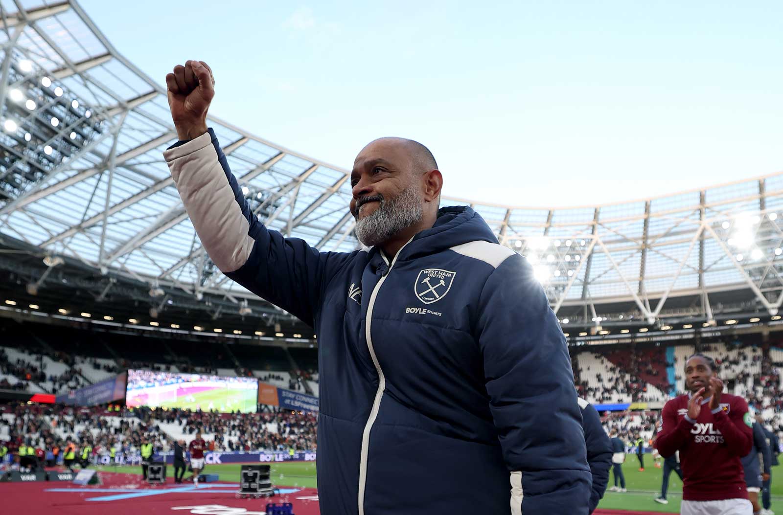 Nuno celebrates as he leaves the pitch against Newcastle