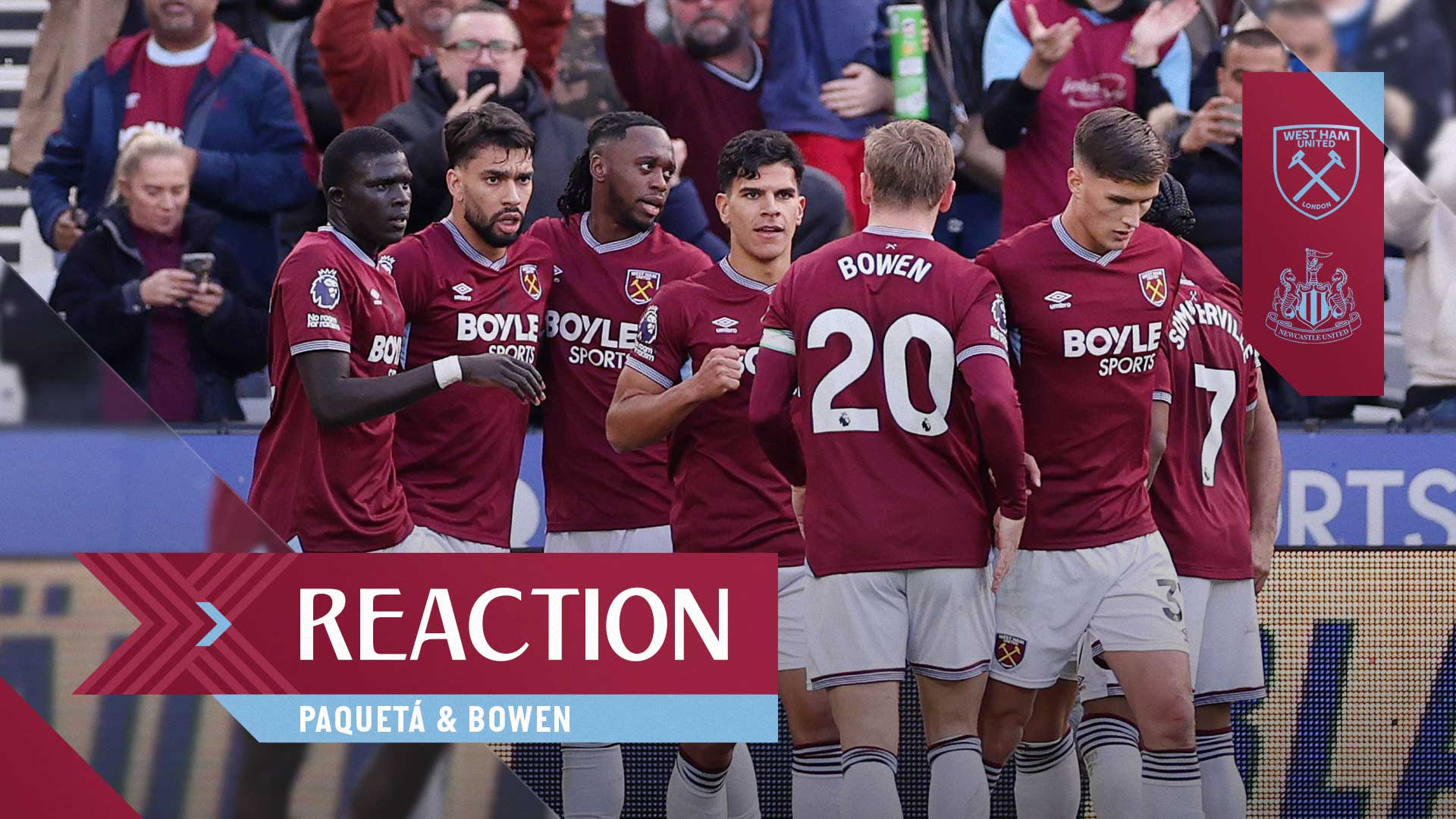 The Hammers celebrate Lucas Paquetá's goal against Newcastle