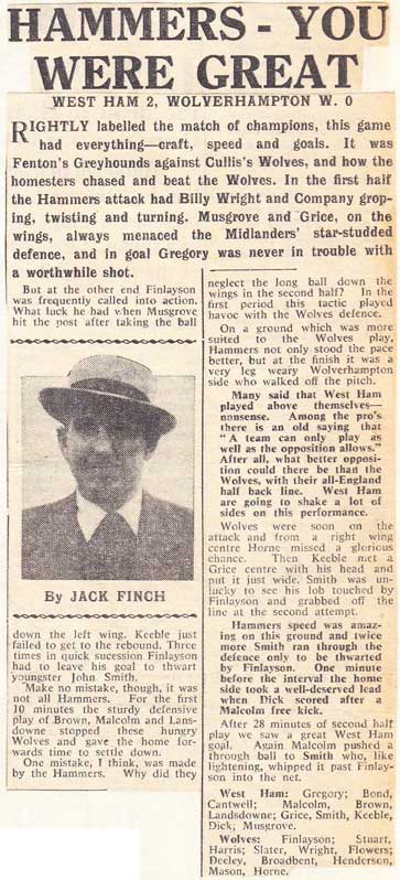 Wolves match report from August 1958