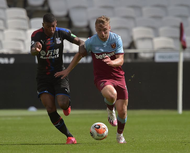 Jarrod Bowen in action during one of West Ham's two practice matches at London Stadium