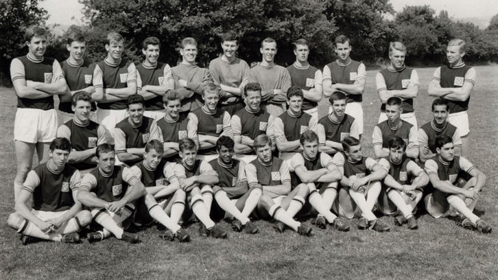 Lawrie Leslie and Brian Dear line up for the 1962-63 season photoshoot