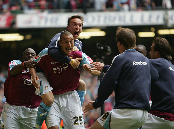Bobby Zamora celebrates his winner in the 2005 Championship Play-Off final