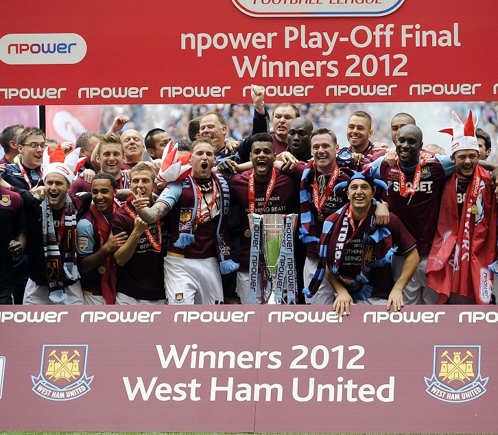 The Hammers celebrate promotion back to the Premier League