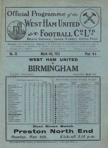 Birmingham FA Cup programme from 1933