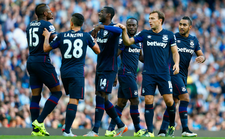 West Ham celebrate scoring at Manchester City in September 2015