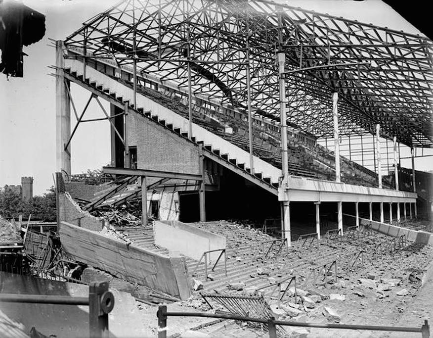A V-1 flying bomb landed directly on the Boleyn Ground in August 1944