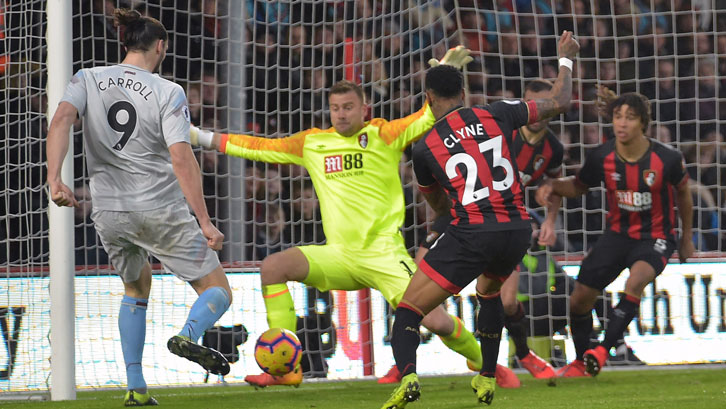 Andy Carroll missed West Ham United's best opportunity to score at Vitality Stadium