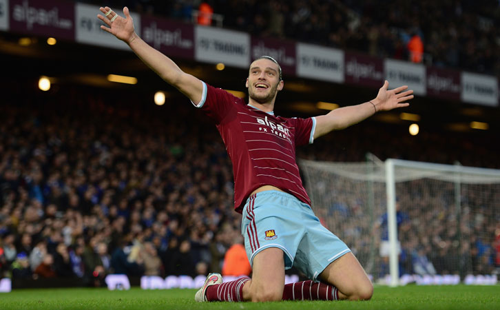 Andy Carroll celebrates a goal at the Boleyn Ground