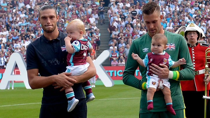 Andy Carroll, Adrian and their respective sons prior to facing Juventus