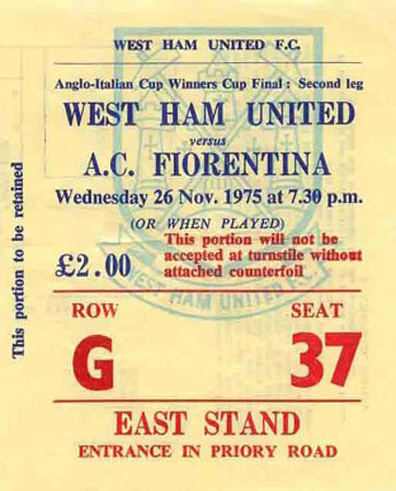 1975 Anglo-Italian Cup final ticket stub