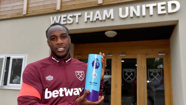 Michail Antonio with his EA Sports Premier League Player of the Month award