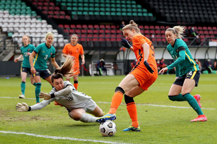 West Ham United goalkeeper Mackenzie Arnold in action for Australia