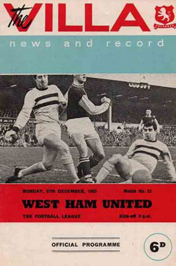 Aston Villa v West Ham abandoned match programme from 1965