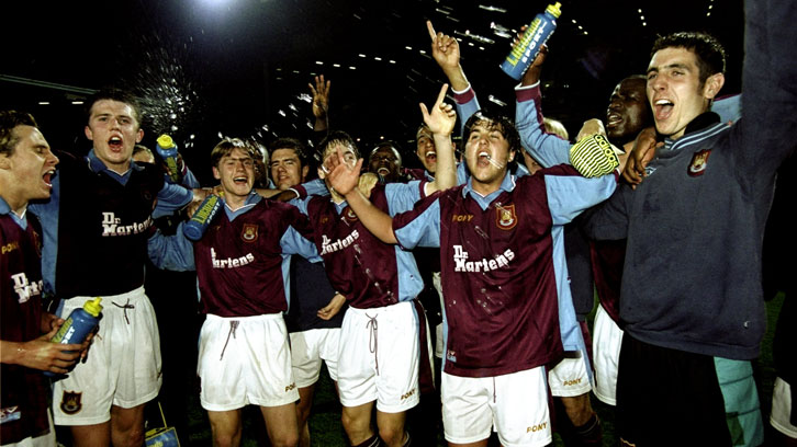 Academy players celebrate winning the FA Youth Cup in 1999