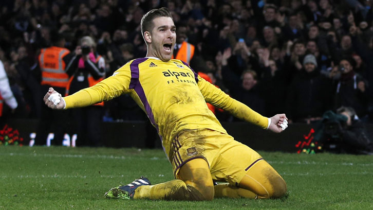 Adrian celebrates scoring his winning penalty against Everton in 2015