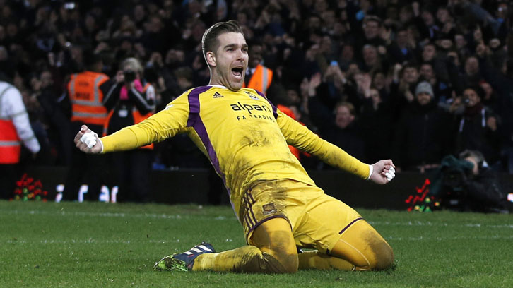 Adrian celebrates scoring his penalty against Everton