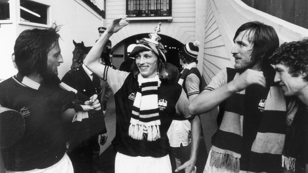 Alan Taylor celebrates winning the FA Cup in 1975